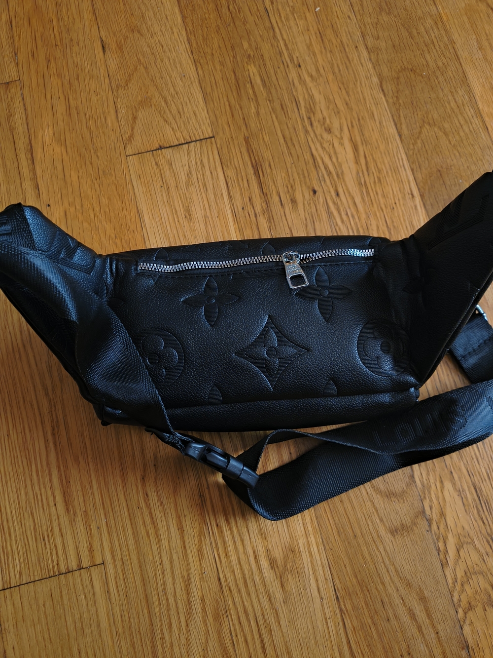 Black Embossed Travel Waist Bag with Adjustable Strap